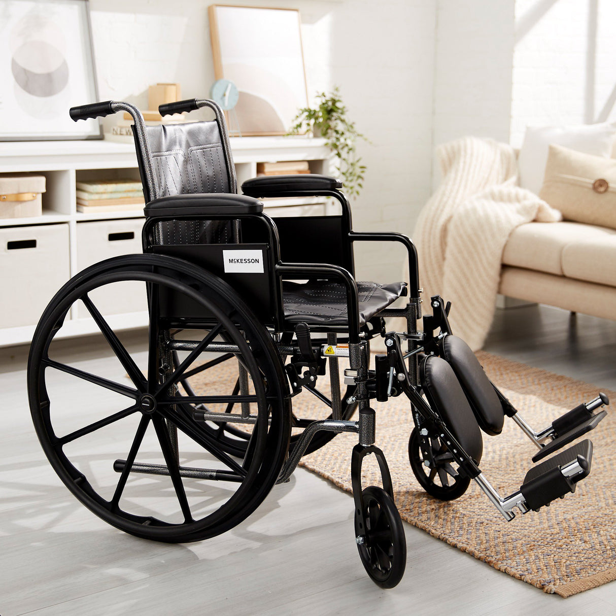 Wheelchair McKesson Dual Axle Desk Length Arm Swing-Away Elevating Legrest Black Upholstery 16 Inch Seat Width Adult 250 lbs. Weight Capacity - BeHope