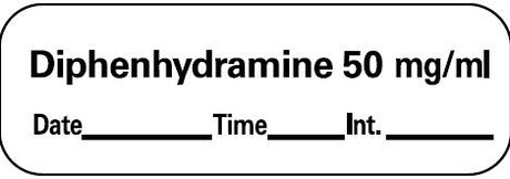 Drug Label PDC® Anesthesia Label Tape Diphenhydramine 50mg/mL Date_Time_Int_ White 1/2 X 1-1/2 Inch - BeHope