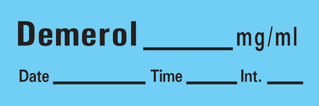 Drug Label Timemed Anesthesia Label Tape Demerol_mg/mL Date_Time_Int_ Blue 1/2 X 1-1/2 Inch - BeHope