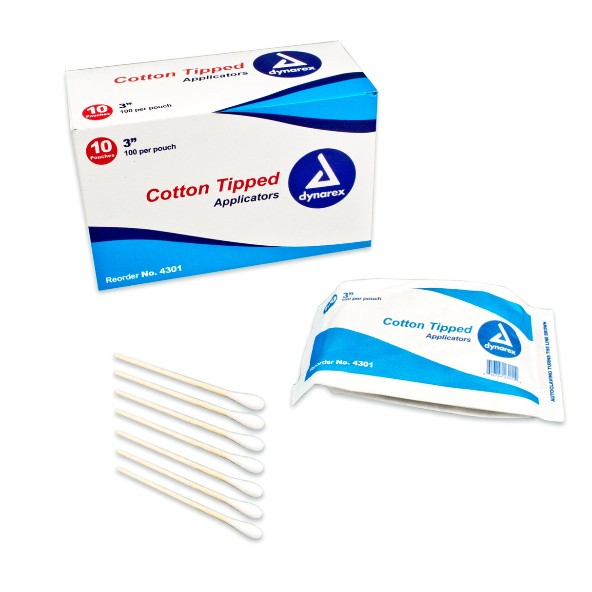 Swabstick Dynarex Cotton Tip Wood Shaft 3 Inch NonSterile 100 per Pack - BeHope