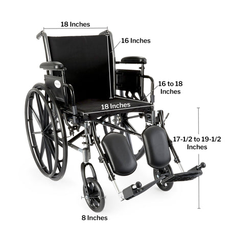Lightweight Wheelchair McKesson Dual Axle Desk Length Arm Elevating Legrest Black Upholstery 18 Inch Seat Width Adult 300 lbs. Weight Capacity - BeHope