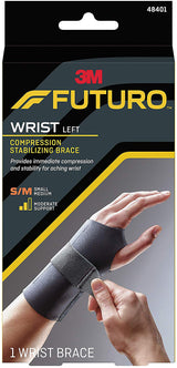 Wrist Brace Futuro™ Compression Stabilizing Low Profile Aluminum / Nylon / Polyester / Polyethylene / Spandex / Silicone Left Hand Black Small / Medium - BeHope