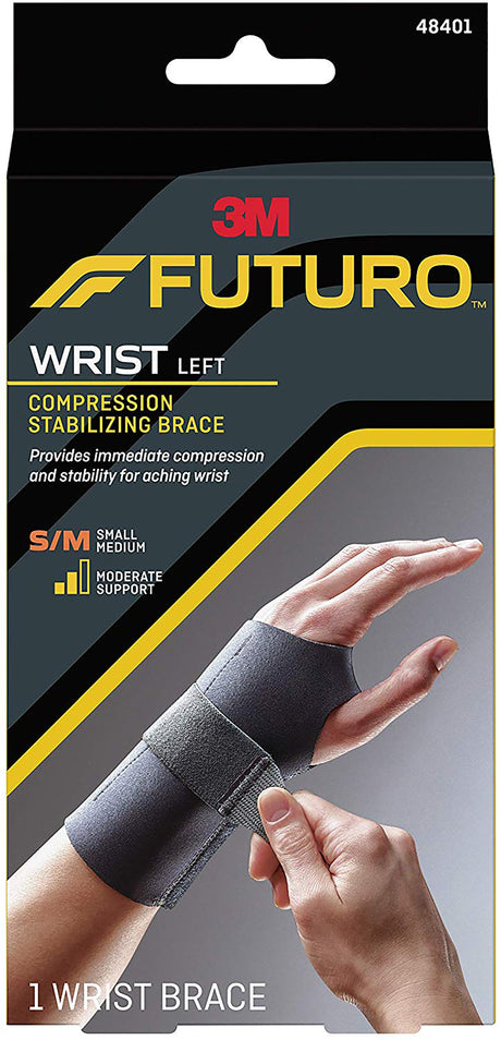 Wrist Brace Futuro™ Compression Stabilizing Low Profile Aluminum / Nylon / Polyester / Polyethylene / Spandex / Silicone Left Hand Black Small / Medium - BeHope
