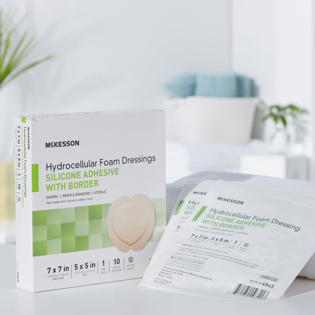 Foam Dressing McKesson 7 X 7 Inch With Border Film Backing Silicone Gel Adhesive Sacral Sterile