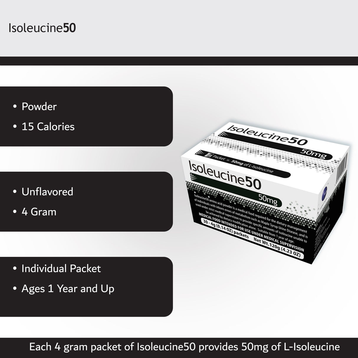 Oral Supplement Isoleucine50 Unflavored Powder 4 Gram Individual Packet - BeHope