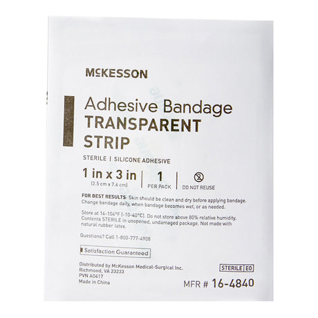 Waterproof Adhesive Strip McKesson 1 X 3 Inch Silicone Rectangle Sheer Sterile