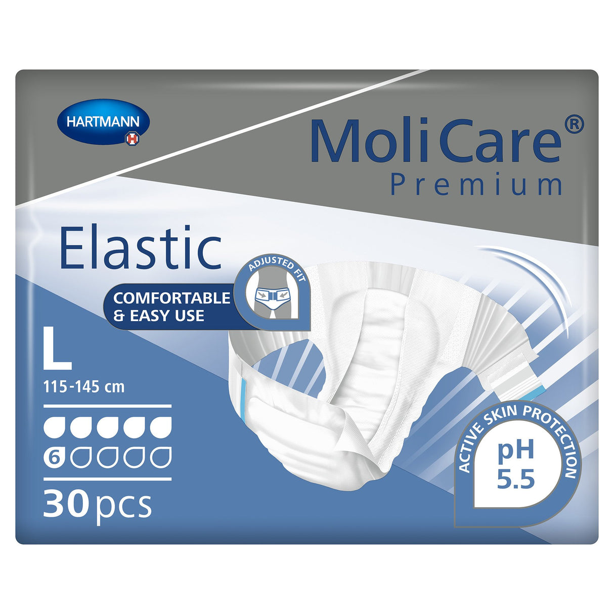Unisex Adult Incontinence Brief MoliCare Premium Elastic 6D Large Disposable Moderate Absorbency