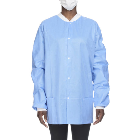 Lab Jacket Blue X-Large Hip Length 3-Layer SMS Disposable - BeHope