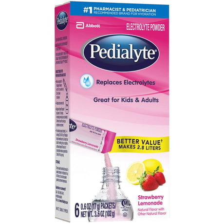 Oral Electrolyte Solution Pedialyte Powder Packs Strawberry Lemonade Flavor 0.6 oz. Electrolyte