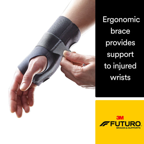 Wrist Brace Futuro™ Compression Stabilizing Low Profile Aluminum / Nylon / Polyester / Polyethylene / Spandex / Silicone Right Hand Black Large / X-Large - BeHope