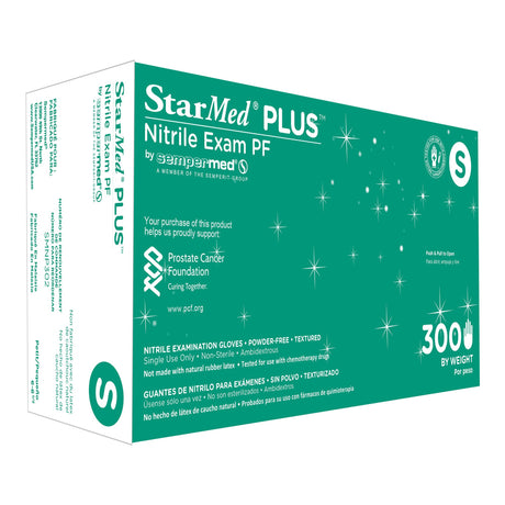 Exam Glove StarMed® Plus™ Small NonSterile Nitrile Standard Cuff Length Textured Fingertips Blue Chemo Tested / Fentanyl Tested - BeHope