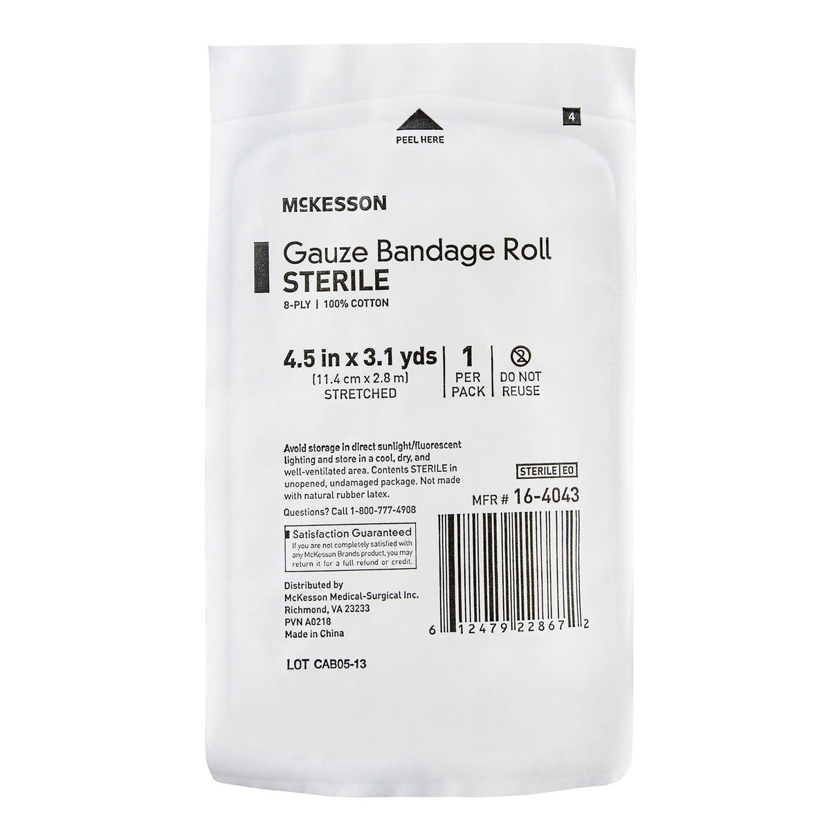 Fluff Bandage Roll McKesson 4-1/2 Inch X 3-1/10 Yard 8-Ply Sterile 1 per Pouch - BeHope