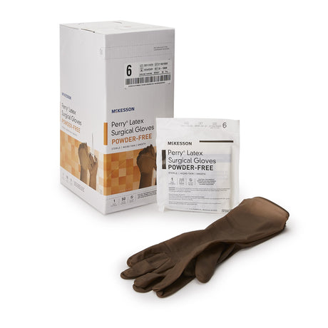 Surgical Glove McKesson Perry® Size 6 Sterile Latex Standard Cuff Length Smooth Brown Not Chemo Approved - BeHope