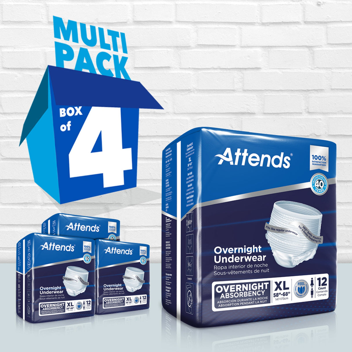 Unisex Adult Absorbent Underwear Attends Overnight Pull On with Tear Away Seams X-Large Disposable Heavy Absorbency