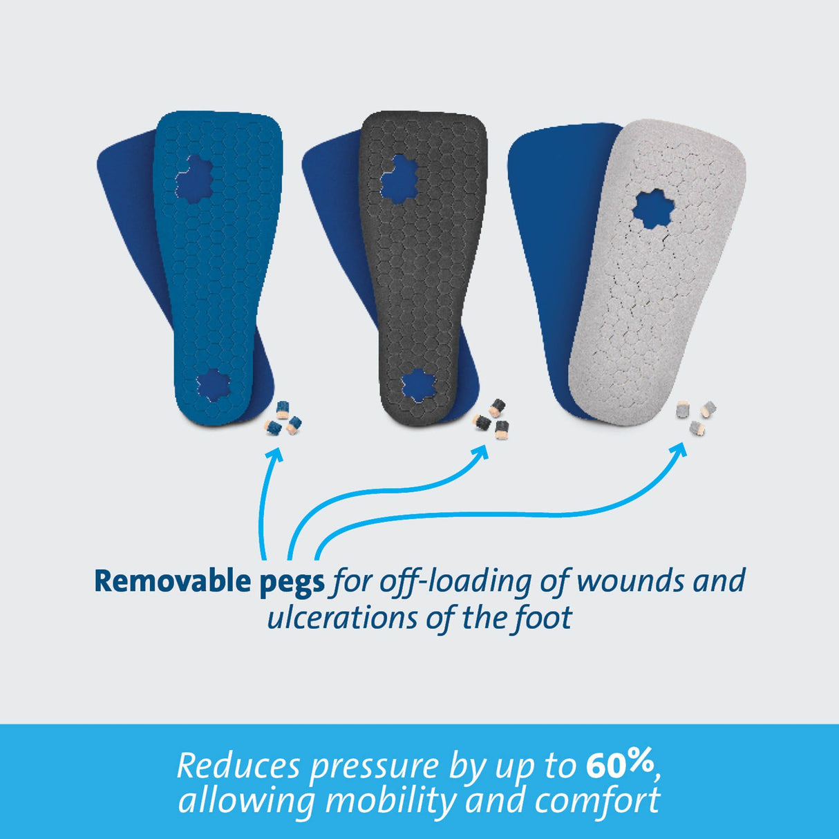 Insole Peg Assist™ Removable Peg EVA / Foam / Poron Cover Male 10-1/2 to 12 Blue - BeHope