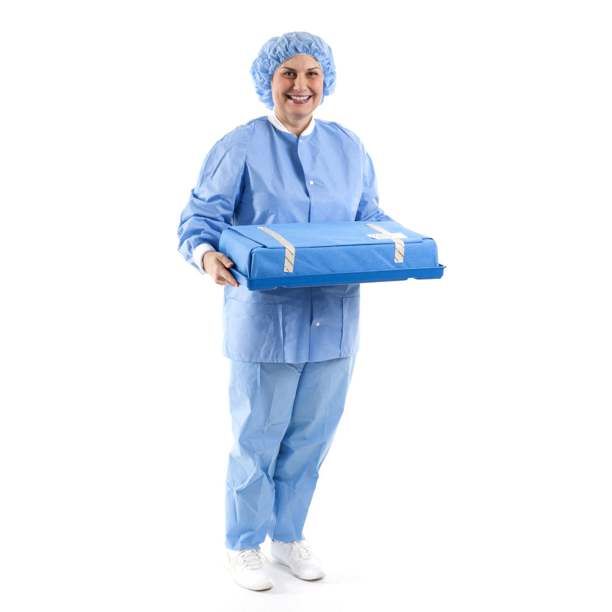 SMART-FOLD* H650 Sterilization Wrap White / Blue 40 X 55 Inch Dual Layer SMS Polypropylene Steam / EO Gas / Hydrogen Peroxide - BeHope