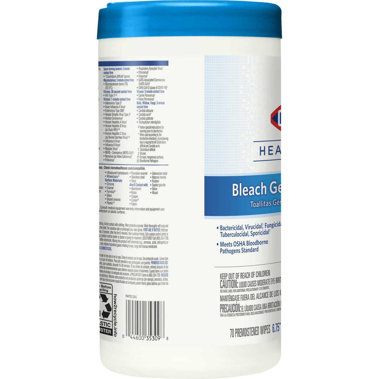 Surface Disinfectant Cleaner Clorox Healthcare® Premoistened Bleach Germicidal Manual Pull Wipe 70 Count Canister Chlorine Scent NonSterile - BeHope