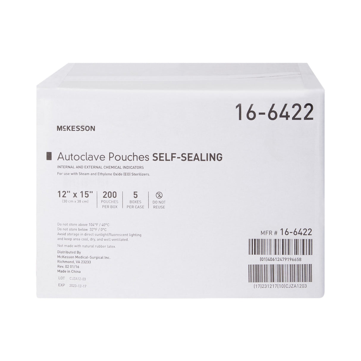 Sterilization Pouch McKesson Ethylene Oxide (EO) Gas / Steam 12 X 15 Inch Transparent Blue / White Self Seal Paper / Film - BeHope
