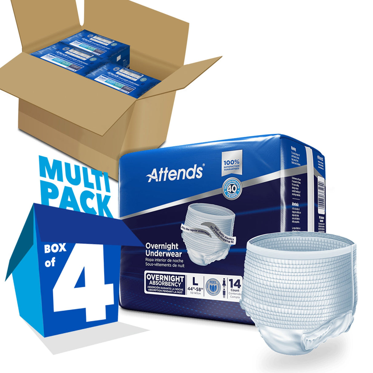 Unisex Adult Absorbent Underwear Attends Overnight Pull On with Tear Away Seams Large Disposable Heavy Absorbency