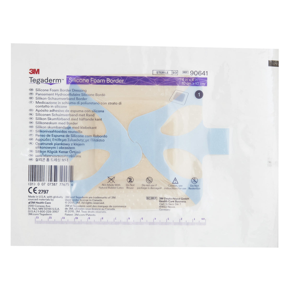 Foam Dressing 3M Tegaderm 4 X 4 Inch With Border Film Backing Silicone Adhesive Square Sterile
