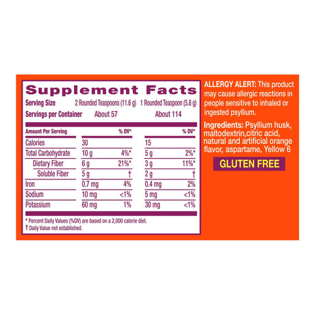 Fiber Supplement Metamucil® Orange Flavor Powder 23.3 oz. 3.4 Gram Strength Psyllium Husk - BeHope