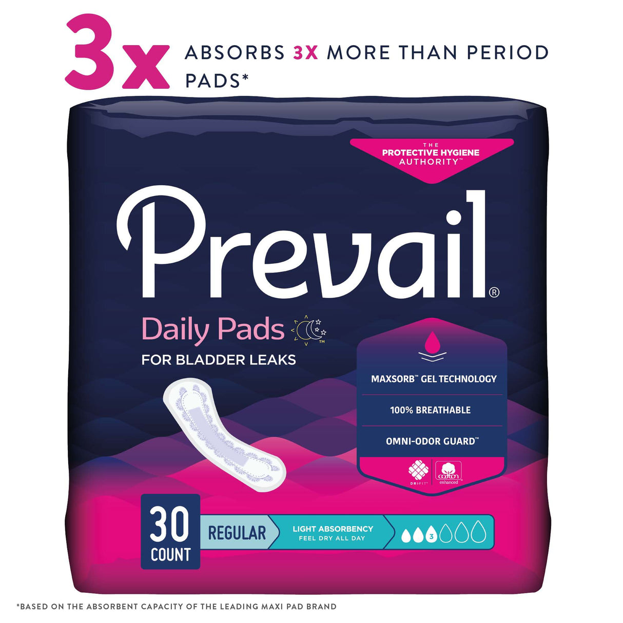 Bladder Control Pad Prevail® Daily Pads 9-1/4 Inch Length Light Absorbency Polymer Core One Size Fits Most - BeHope