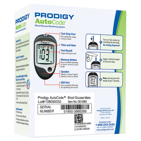 Blood Glucose Meter Prodigy® 7 Second Results Stores up to 450 Results No Coding Required - BeHope