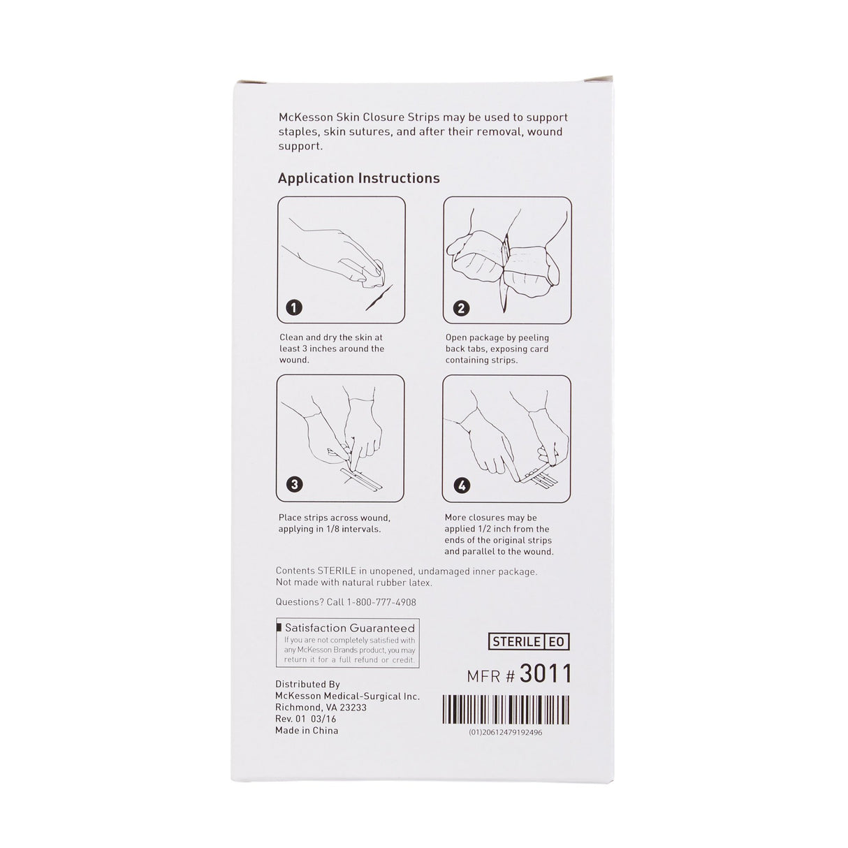 Skin Closure Strip McKesson 1 X 5 Inch Nonwoven Material Reinforced Strip White - BeHope