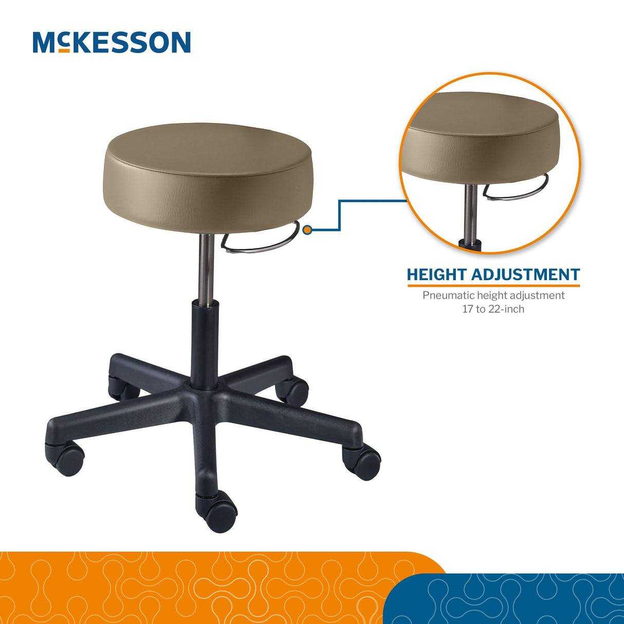 Exam Stool McKesson Without Backrest Pneumatic Height Adjustment 5 Casters Clamshell - BeHope