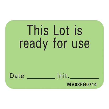 Pre-Printed Label Barkley® Auxiliary Label Green Plastic This Lot is ready for use, Date-Init Black Quality Control Label 1 X 1-7/16 Inch - BeHope
