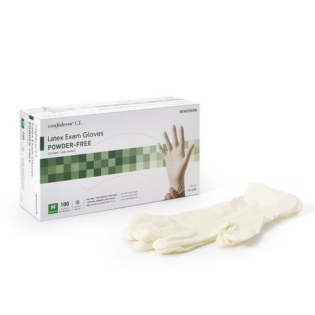 Exam Glove McKesson Confiderm® Medium NonSterile Latex Standard Cuff Length Textured Fingertips Ivory Not Rated - BeHope