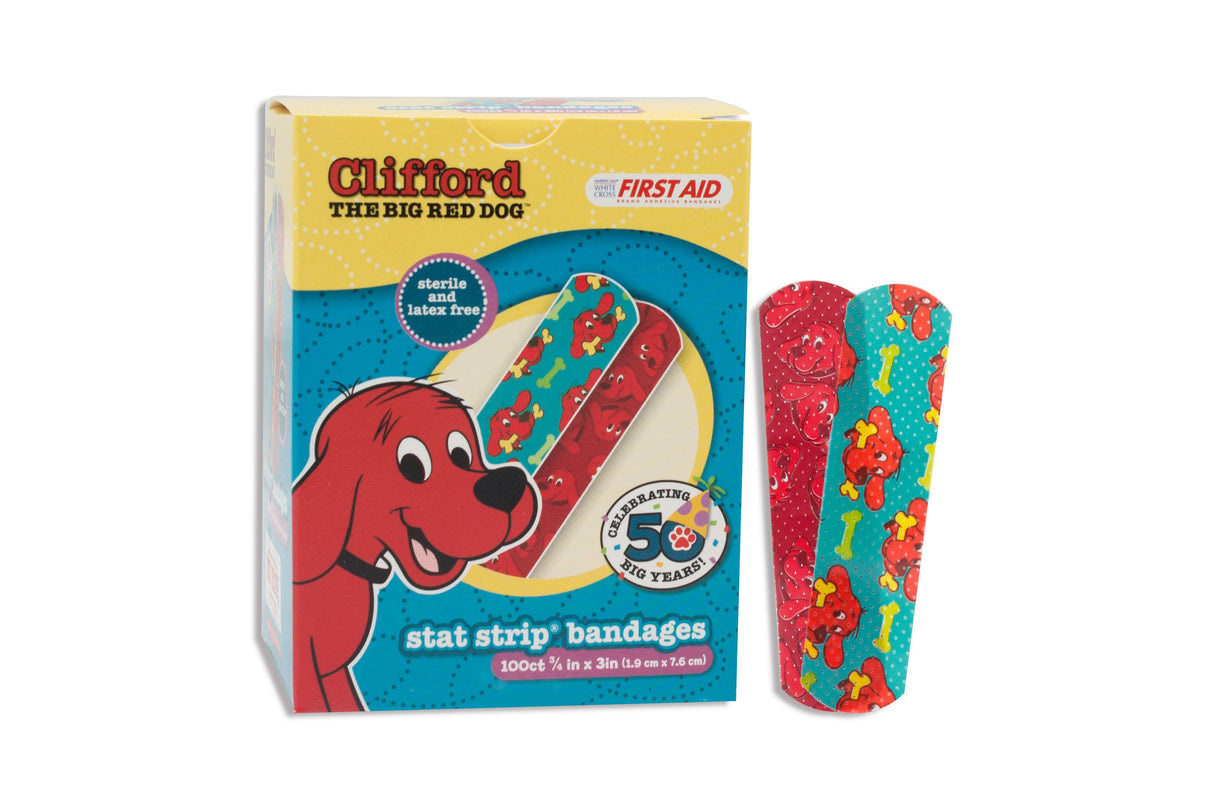 Adhesive Strip Stat Strip® Plastic Kid Design (Clifford the Big Red Dog) 3/4 X 3 Inch Sterile - BeHope