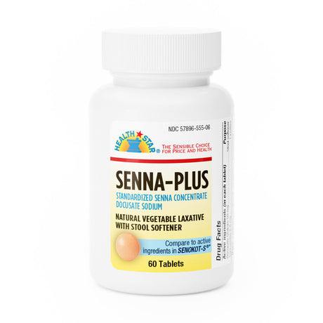 Stool Softener / Laxative HEALTHSTAR® Tablet 60 per Bottle 50 mg - 8.6 mg Strength Docusate Sodium / Sennosides - BeHope