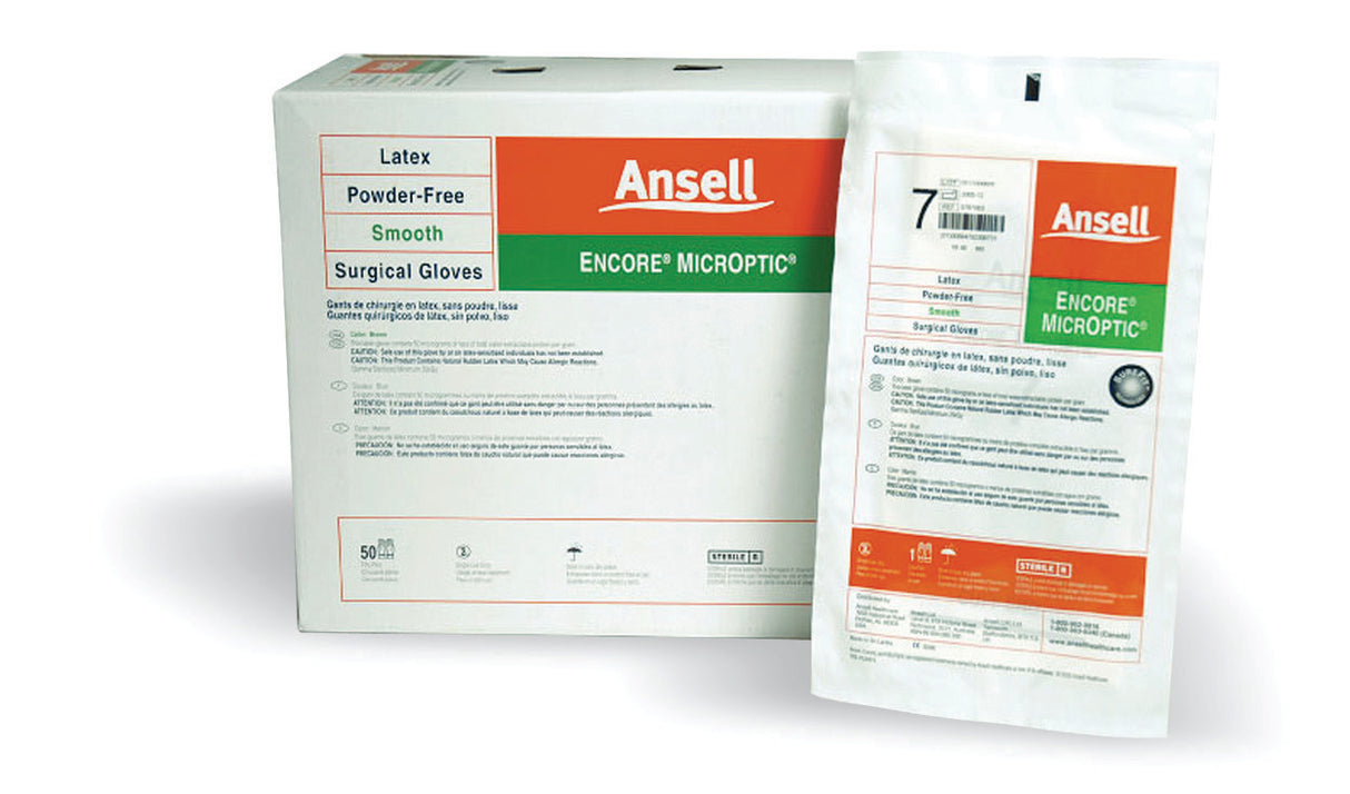 Surgical Glove ENCORE® Latex Micro Size 5.5 Sterile Latex Standard Cuff Length Micro-Textured Brown Chemo Tested - BeHope