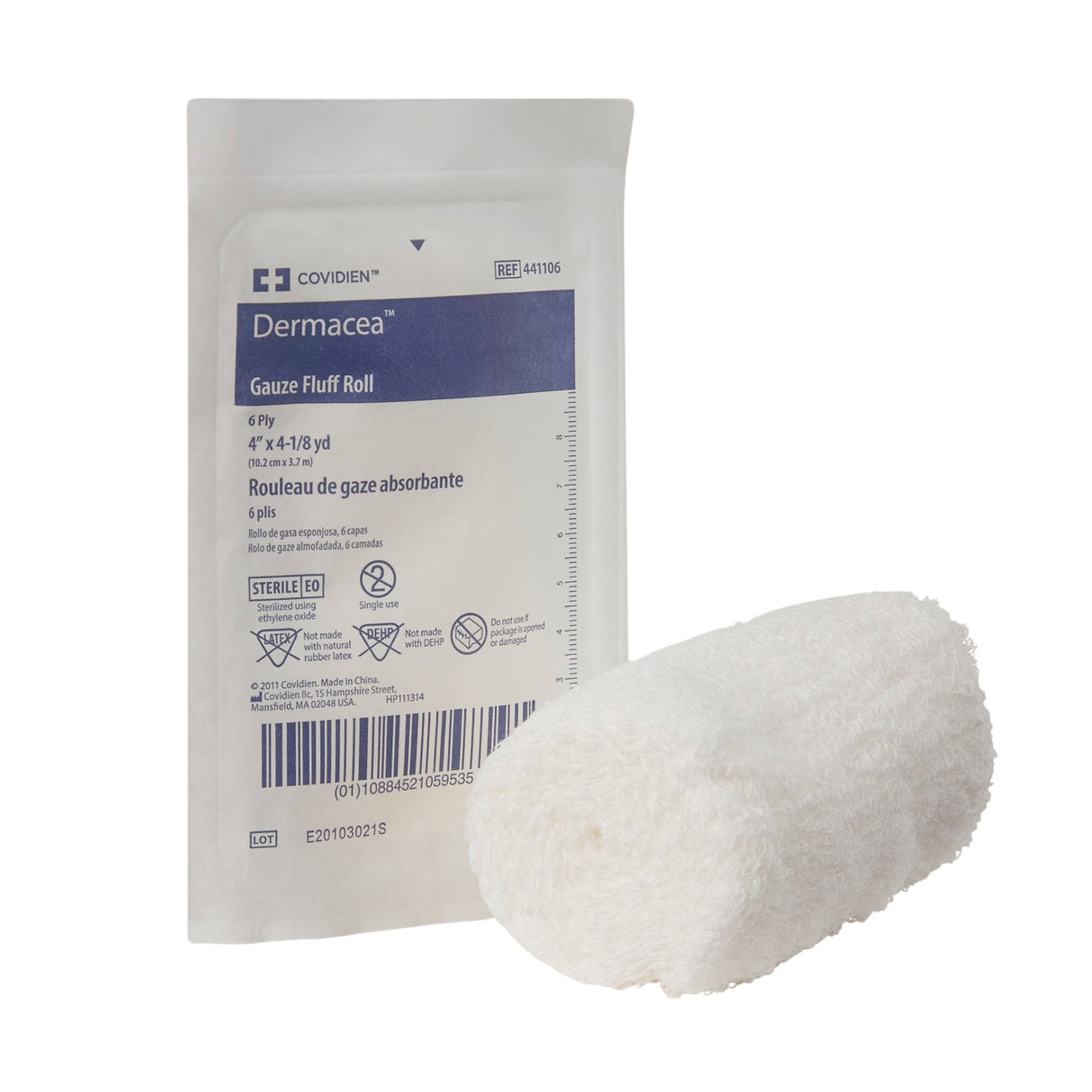 Fluff Bandage Roll Dermacea™ 4 Inch X 4-1/8 Yard 6-Ply Sterile 1 per Pouch - BeHope