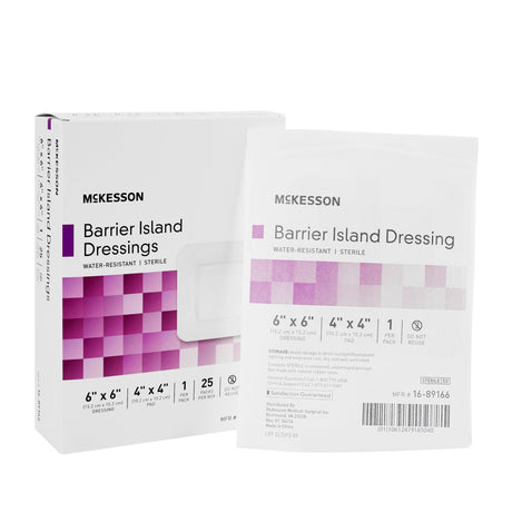 Barrier Island Composite Dressing McKesson 6 X 6 Inch Square Sterile Water Resistant Film Backing - BeHope
