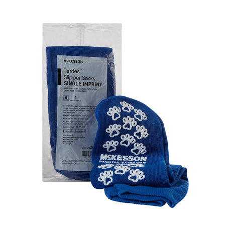 Slipper Socks McKesson Terries™ Unisex Adult Bariatric / X-Wide Single Tread Single Patient Use Royal Blue - BeHope
