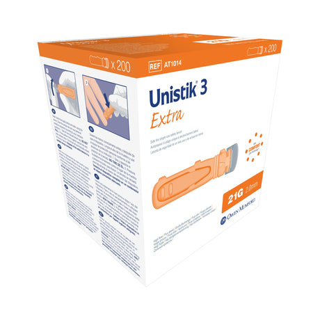 Safety Lancet Unistik 3 21 Gauge Retractable Push Button Activation Finger - BeHope