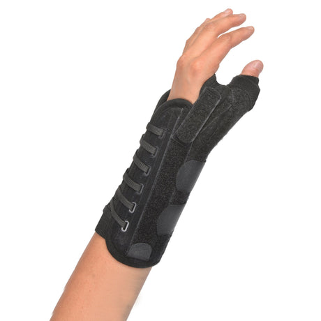 Thumb Brace with Wrist Support Titan Thumb™ Adult / Child Regular Adjustable Lacing Pulls Thumb / Wrist Black - BeHope