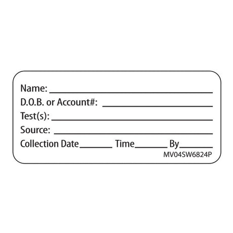 Pre-Printed / Write On Label MedVision® Auxiliary Label White Paper Name_DOB_Test_Source_Collection Date_ Black Patient Information 1 X 2-1/4 Inch - BeHope
