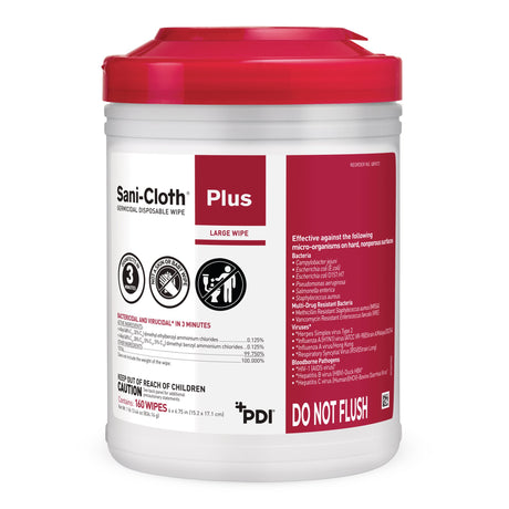 Surface Disinfectant Cleaner Sani-Cloth® Plus Premoistened Germicidal Manual Pull Wipe 160 Count Canister Alcohol Scent NonSterile - BeHope
