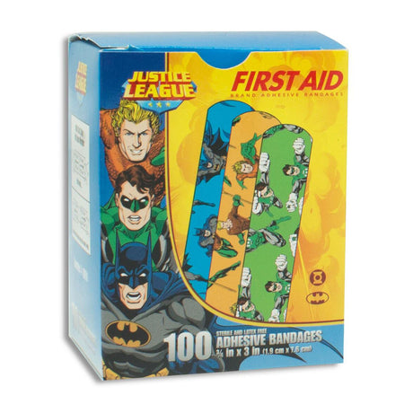 Adhesive Strip American® White Cross Stat Strip® 3/4 X 3 Inch Plastic Rectangle Kid Design (Batman / Green Lantern / Aquaman) Sterile - BeHope