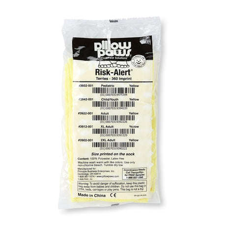 Slipper Socks Pillow Paws® Risk Alert® Terries™ Unisex Adult X-Large All Around Tread Single Patient Use Yellow - BeHope