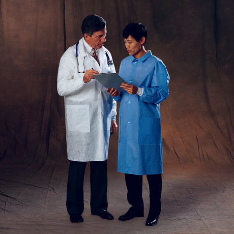 Lab Coat Basic White 2X-Large Knee Length 3-Layer SMS Disposable - BeHope