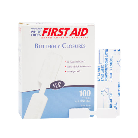 Skin Closure Strip First Aid Brand 3/8 X 1-13/16 Inch Nonwoven Material Butterfly Closure White - BeHope