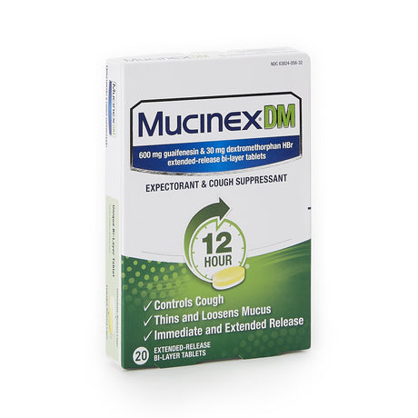 Cold and Cough Relief Mucinex® DM 600 mg - 30 mg Strength Tablet 20 per Box - BeHope