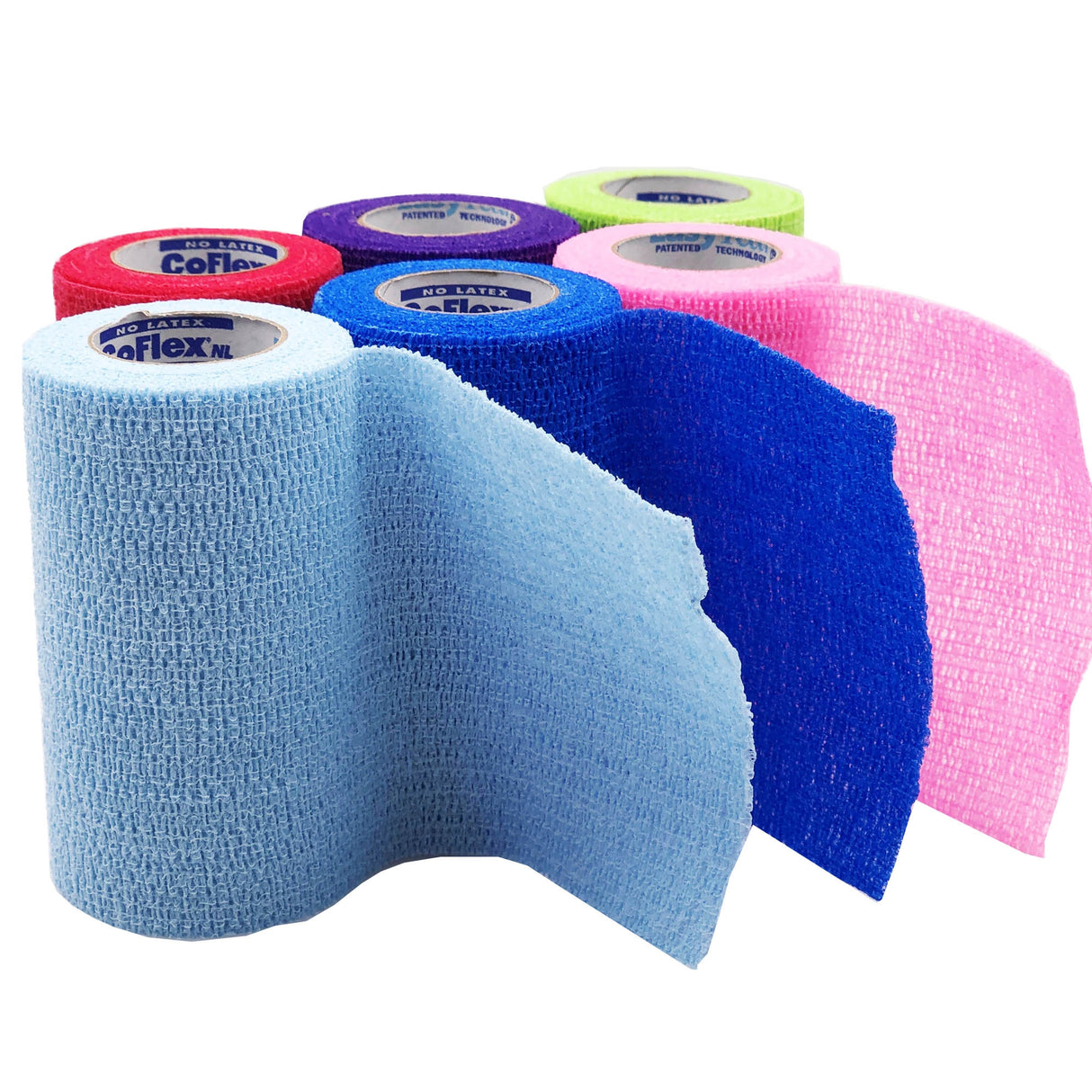 Cohesive Bandage CoFlex® NL 4 Inch X 5 Yard Self-Adherent Closure Neon Pink / Blue / Purple / Light Blue / Neon Green / Red NonSterile 12 lbs. Tensile Strength - BeHope