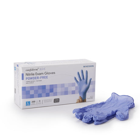 Exam Glove McKesson Confiderm® 3.5C Large NonSterile Nitrile Standard Cuff Length Textured Fingertips Blue Chemo Tested - BeHope