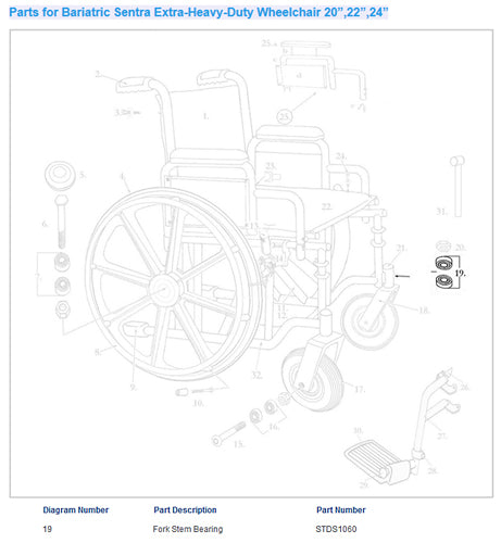Roulement de fourche pour fauteuil roulant uniquement