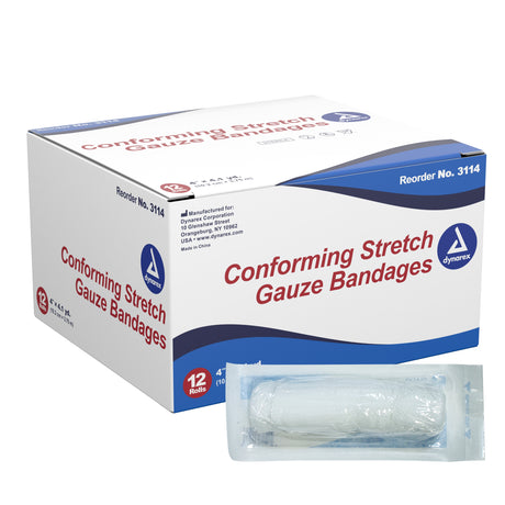 Conforming Bandage Dynarex® 4 Inch X 4-1/10 Yard 1-Ply Sterile 1 per Pouch - BeHope